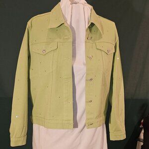 Christine Alexander Embellished Lime Green Denim Jacket